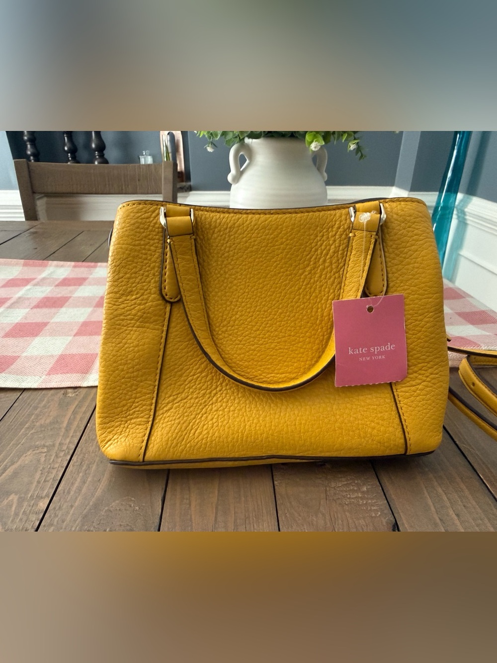 kate spade Mustard Yellow Pebbled Leather Crossbody Satchel - Picture 2 of 4
